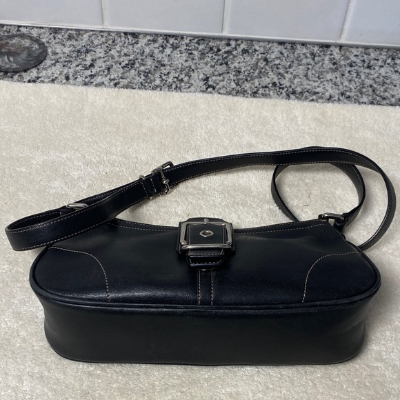 Coach Black Leather Shoulder Bag with Buckle - Picture 9 of 11